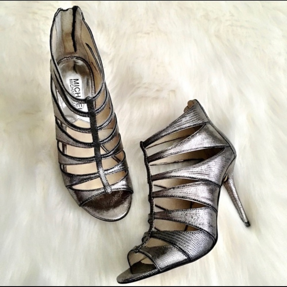 Michael Kors silver caged heels